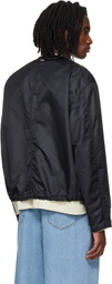 Solid Homme Black Layered Collarless Reversible Bomber Jacket