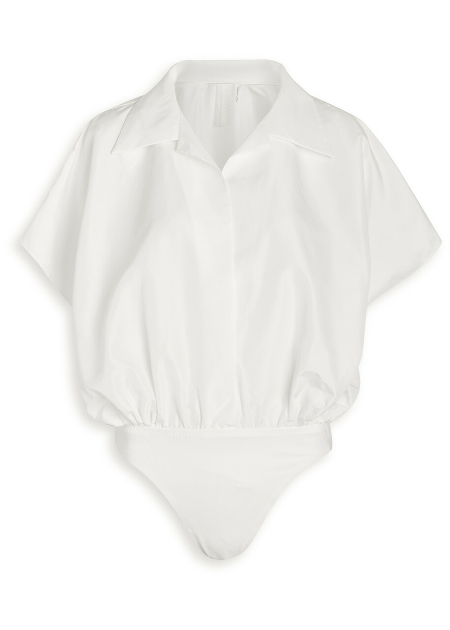 Norma Kamali Poplin Shirt Bodysuit White