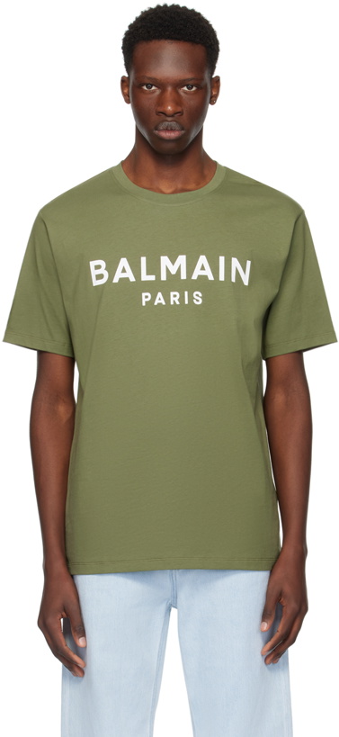 Photo: Balmain Khaki Paris Print T-Shirt