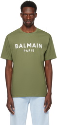 Balmain Khaki Paris Print T-Shirt