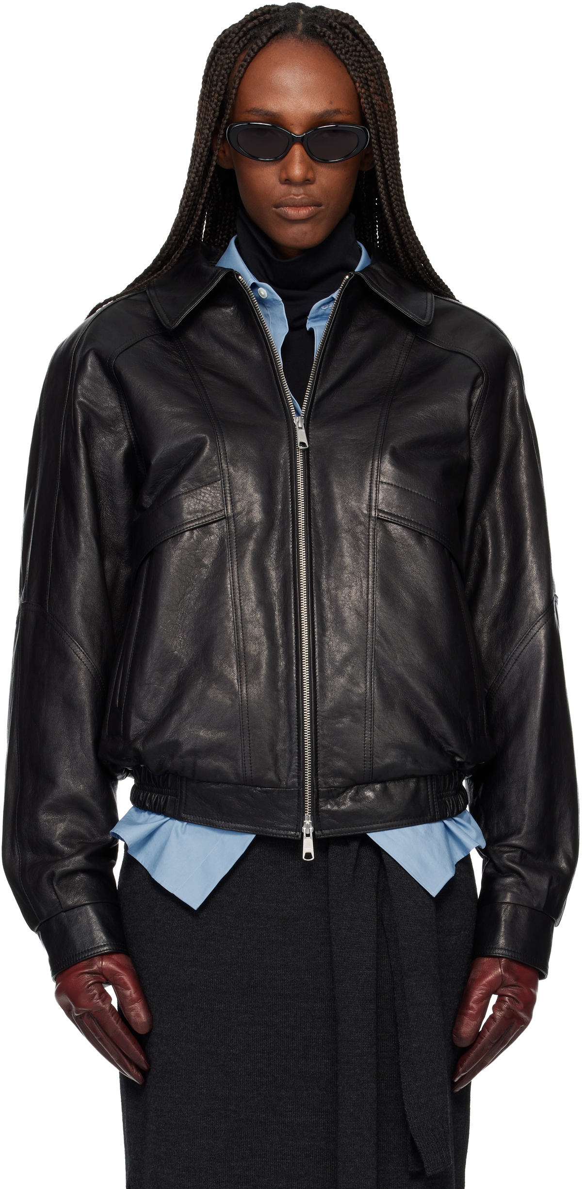 TONYWACK Black Vegetable Tanned Lamb Leather Zip Jacket