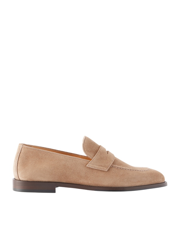 Photo: Brunello Cucinelli - Calf Suede Penny Loafers - Brown