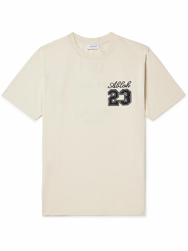 Photo: Off-White - Logo-Embroidered Cotton-Jersey T-Shirt - Neutrals