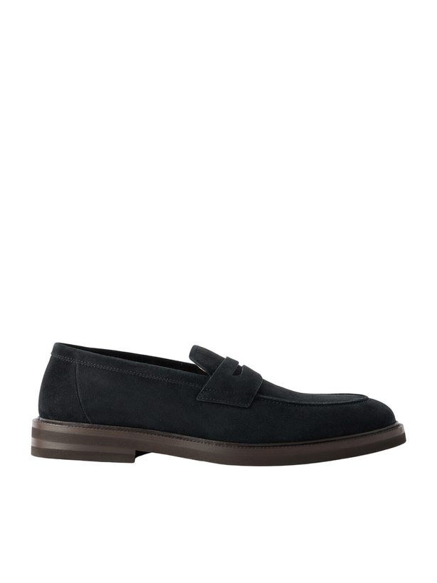 Photo: Brunello Cucinelli - Flex Suede Penny Loafers - Black