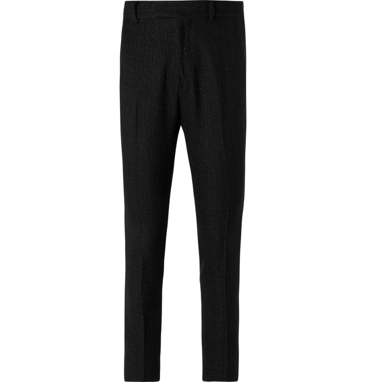 Photo: AMIRI - Slim-Fit Silk Twill-Trimmed Metallic Wool-Blend Bouclé Trousers - Black