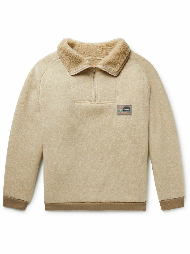 Photo: KAPITAL - Logo-Appliquéd Fleece-Lined Knitted Half-Zip Sweatshirt - Neutrals
