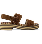 Gucci - Suede-Trimmed Logo-Embroidered Velvet Sandals - Men - Dark brown