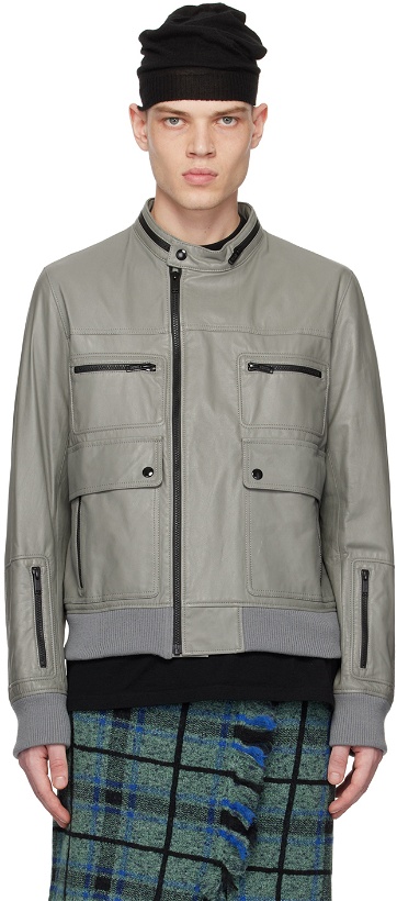 Photo: Undercover Gray Zip Leather Jacket