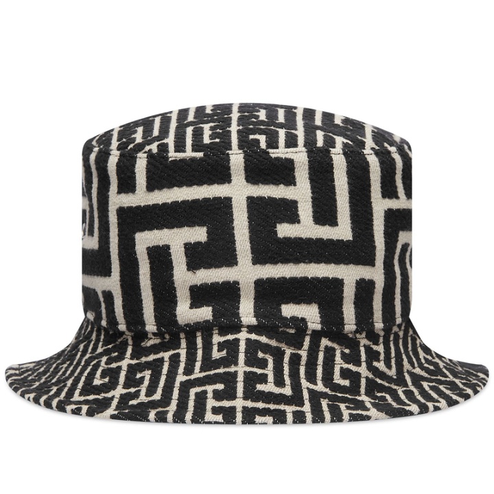 Photo: Balmain Men's Jacquard Monogram Bucket Hat in Ivory/Black