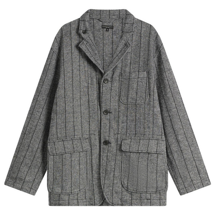 Photo: Engineered Garments Men's Herringbone Wool Loiter Jacket in Dark Grey