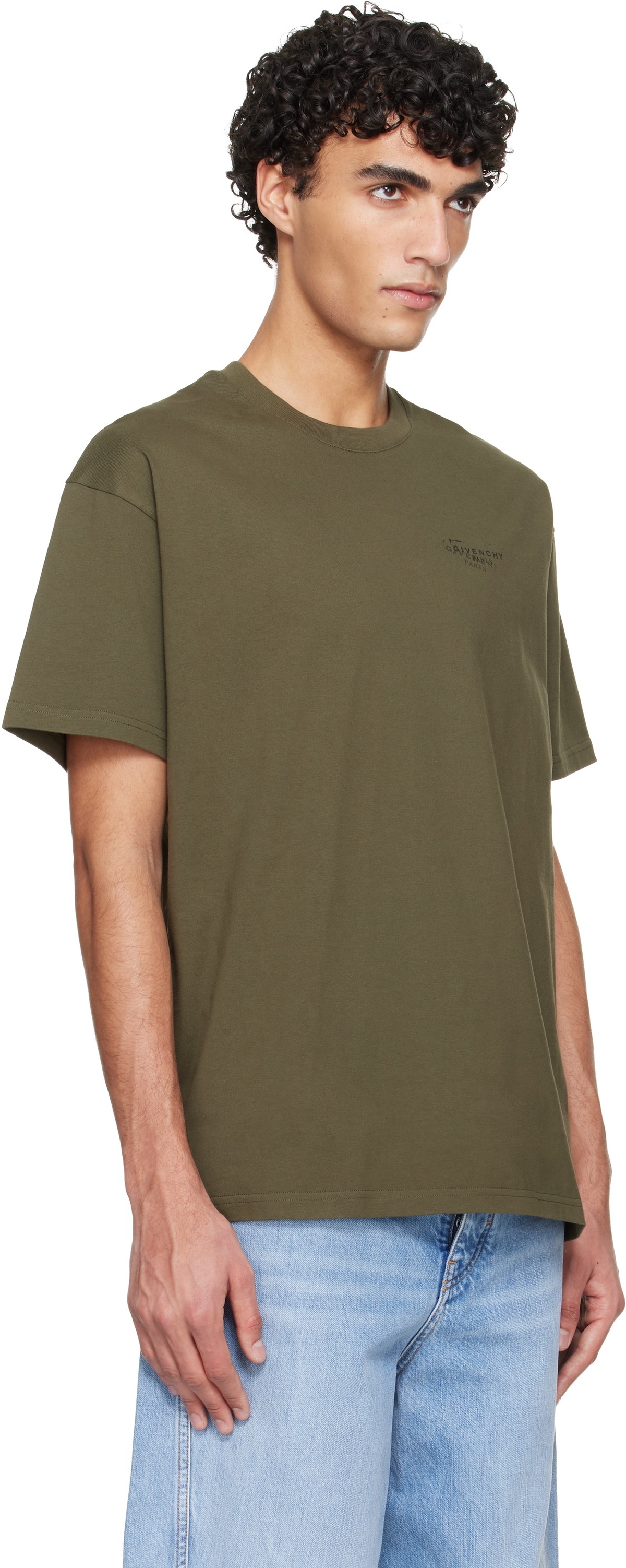 Givenchy Khaki 'GIVENCHY' Stamp Print T-shirt