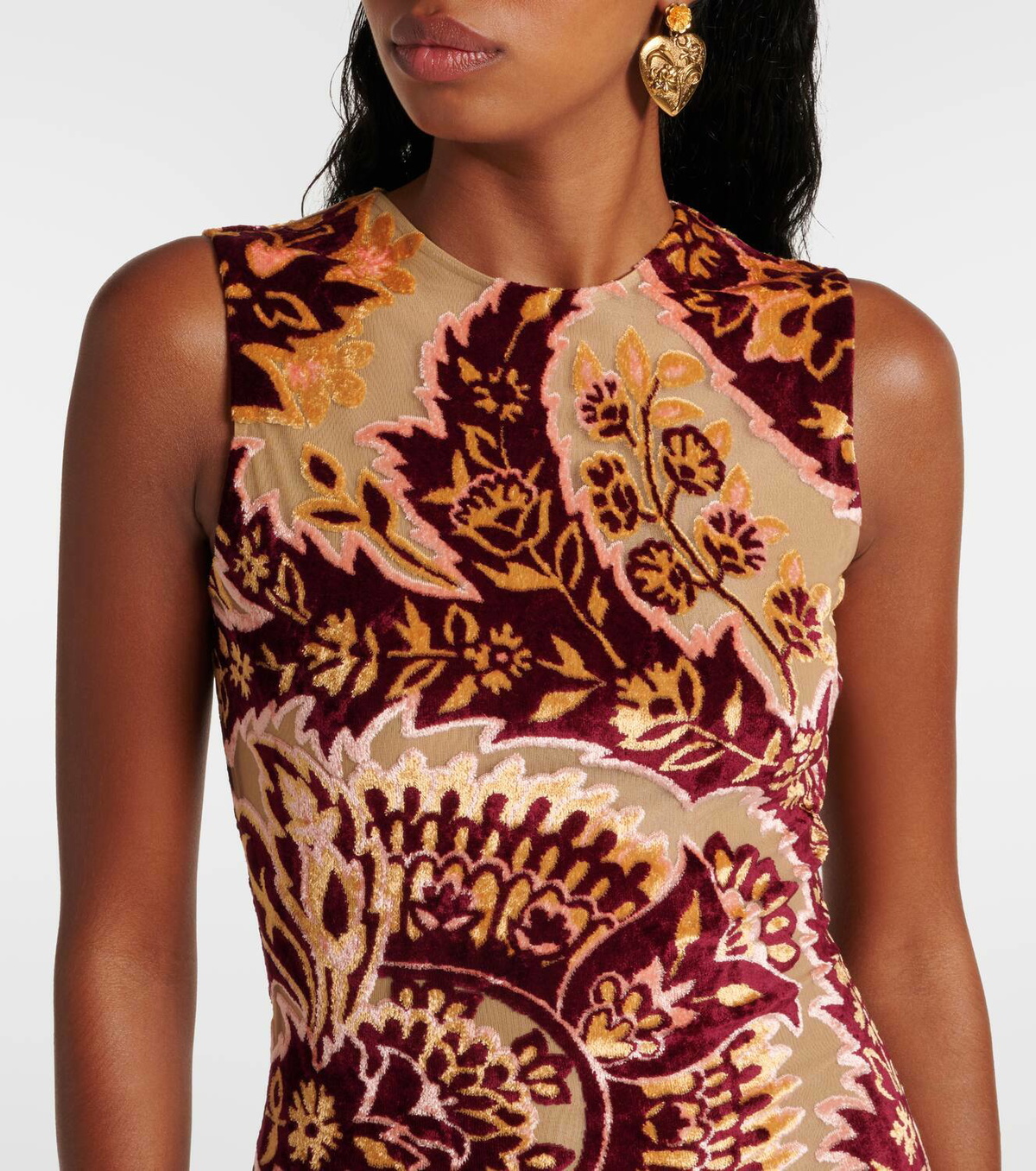 Etro Paisley velvet and tulle jacquard midi dress Etro