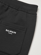 Balmain - Slim-Fit Logo-Flocked Cotton-Jersey Drawstring Shorts - Black