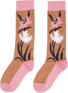Marni Tan & Pink Intarsia Flower Mid-Calf Socks