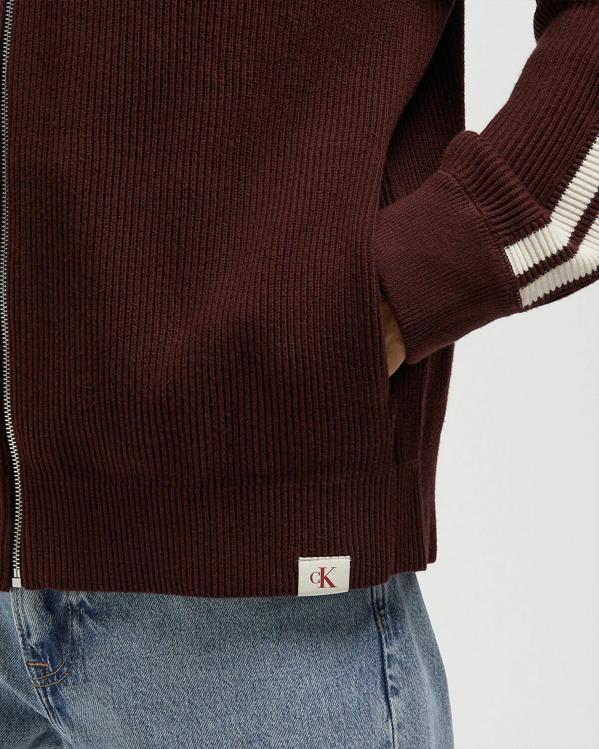 Calvin Klein Jeans LS RACING STRIPE FZ SWEATER 9GG Brown Mens Zipper