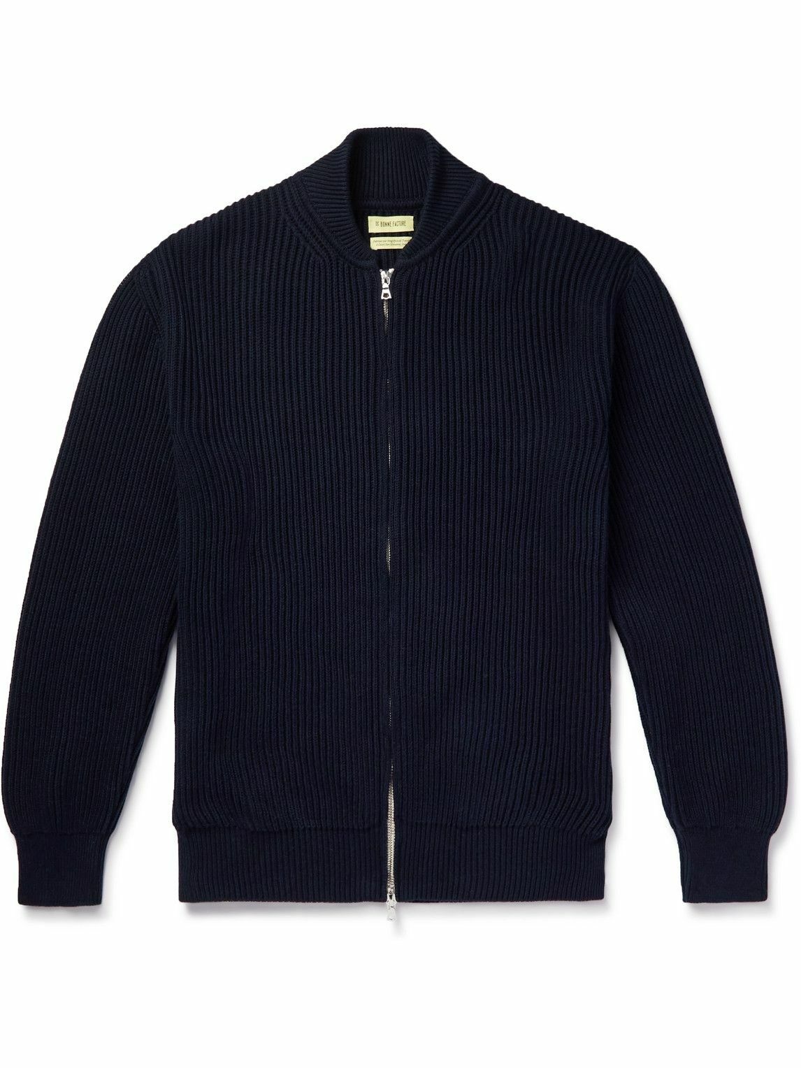 De Bonne Facture - Ribbed Organic Cotton Zip-Up Sweater - Blue De Bonne ...