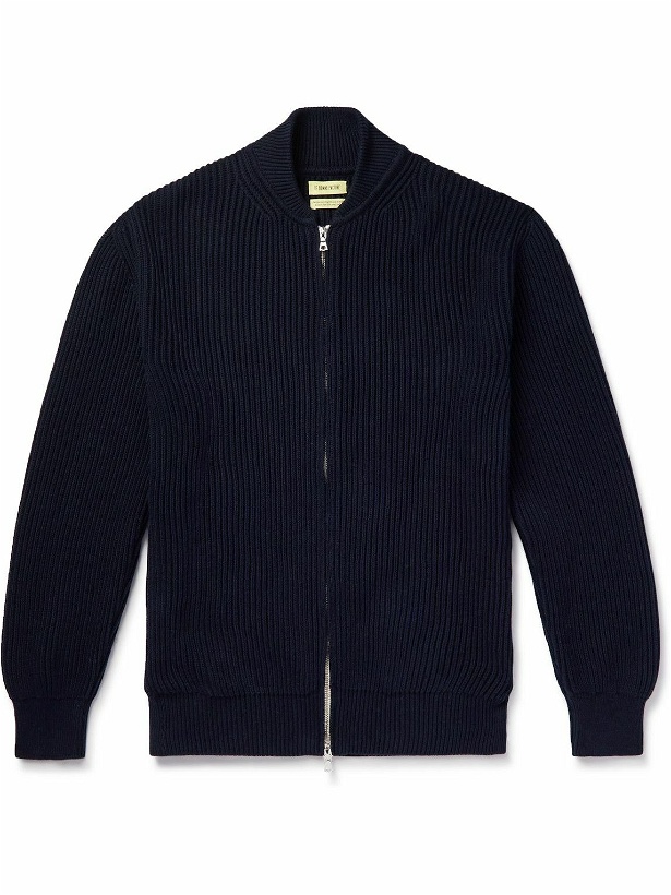 Photo: De Bonne Facture - Ribbed Organic Cotton Zip-Up Sweater - Blue