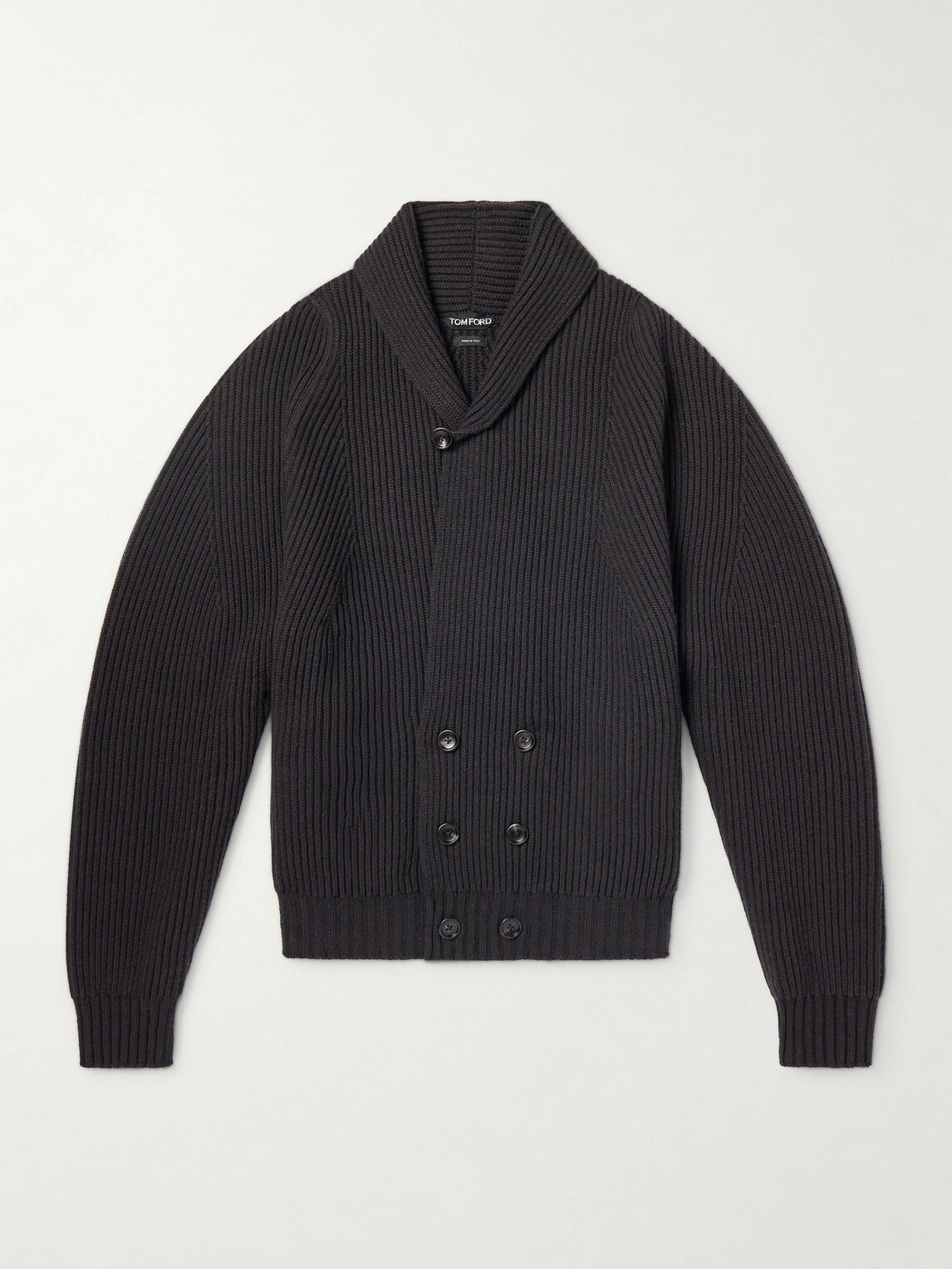 TOM FORD - Double-Breasted Ribbed Cashmere and Wool-Blend Cardigan - Gray
