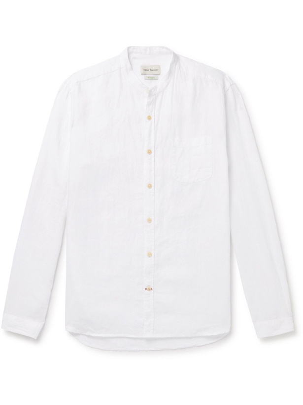Photo: OLIVER SPENCER - Grandad-Collar Striped Cotton Shirt - White