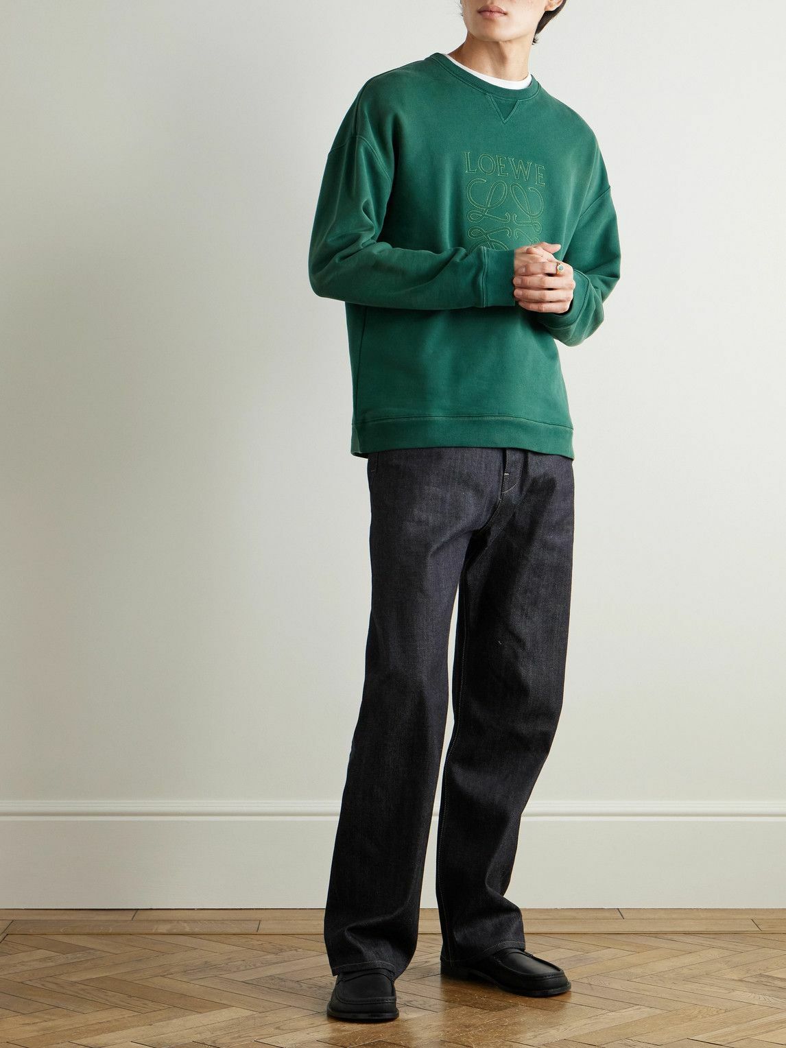 LOEWE - Logo-Embroidered Cotton-Jersey Sweatshirt - Green Loewe