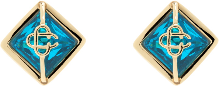 Photo: Casablanca Gold & Blue Crystal Monogram Earrings