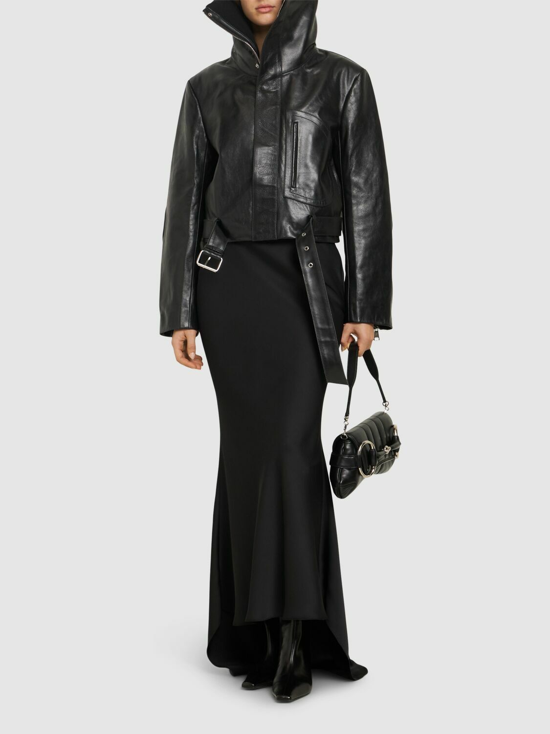 VICTORIA BECKHAM Cropped Leather Biker Jacket Victoria Beckham