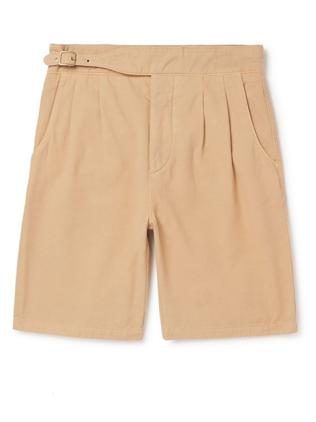 Photo: PURDEY - Riviera Pleated Cotton and Cashmere-Blend Twill Shorts - Neutrals