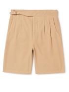 PURDEY - Riviera Pleated Cotton and Cashmere-Blend Twill Shorts - Neutrals