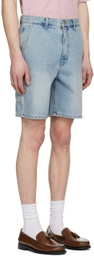 Dunst Blue Curved Denim Shorts