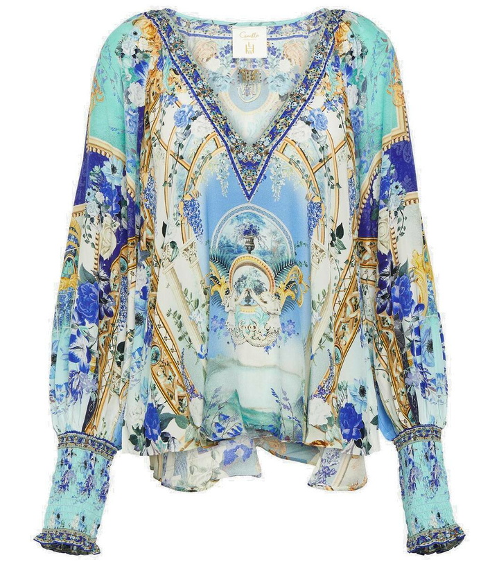 Photo: Camilla Embellished floral silk crêpe blouse