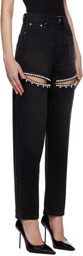 AREA Black Crystal Slit Jeans