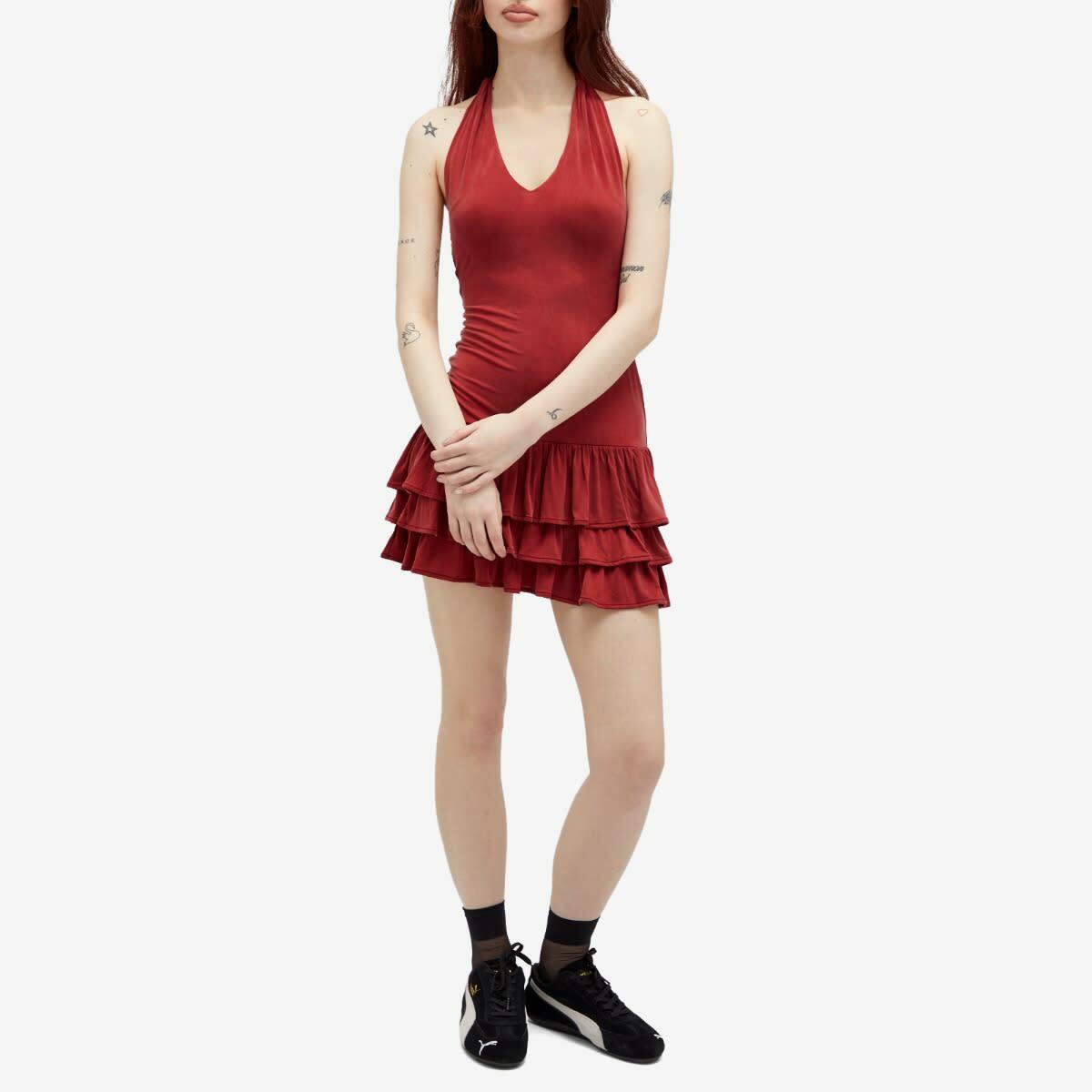 Peachy Den Women's Kylie Halter Mini Dress in Red Sandstone