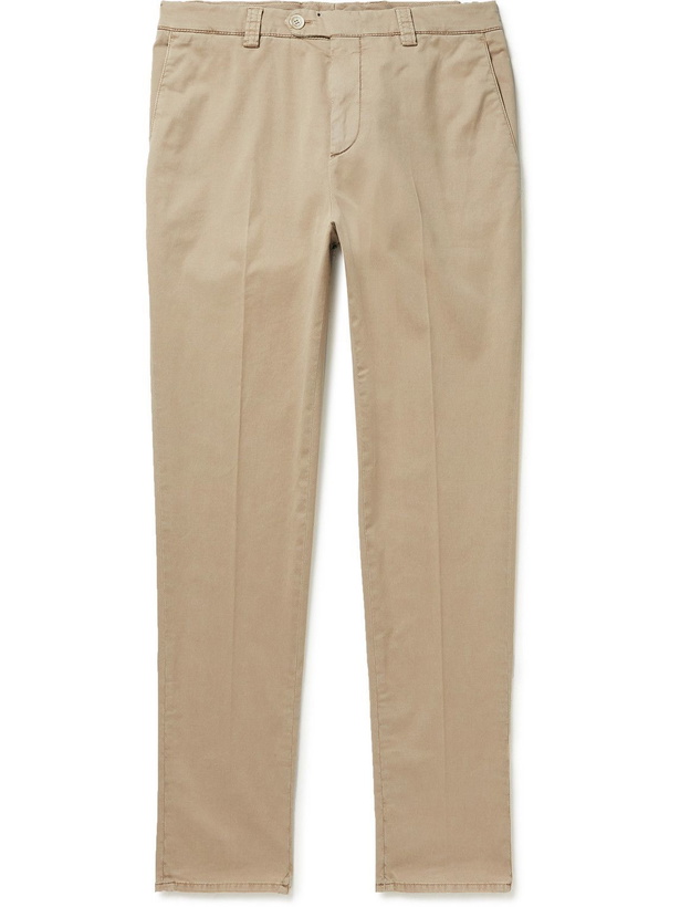 Photo: Brunello Cucinelli - Straight-Leg Cotton-Blend Twill Trousers - Neutrals