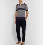 Giorgio Armani - Slim-Fit Striped Silk, Cashmere and Linen-Blend Polo Shirt - Blue