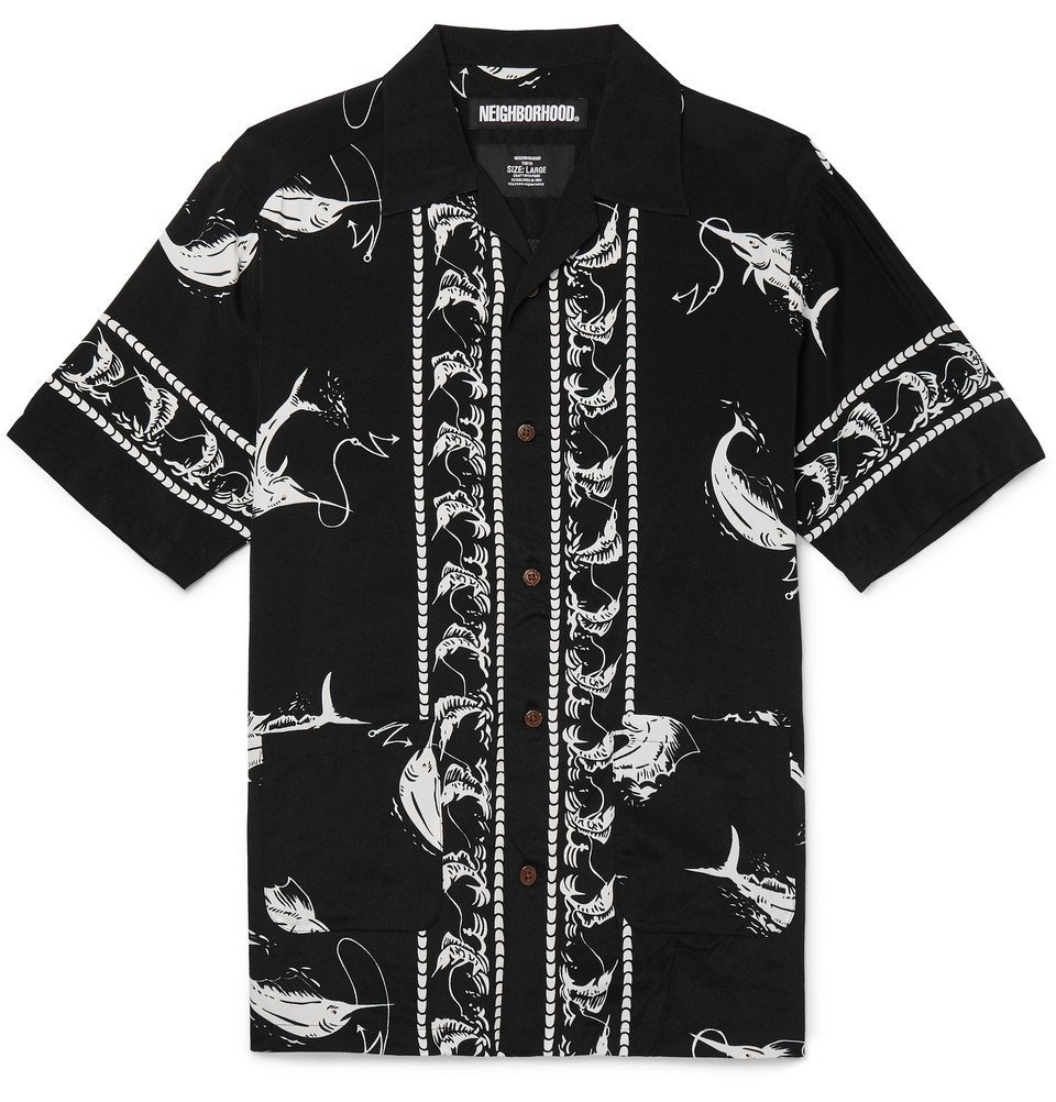 Neighborhood - Aloha Camp-Collar Printed Voile Shirt - Black