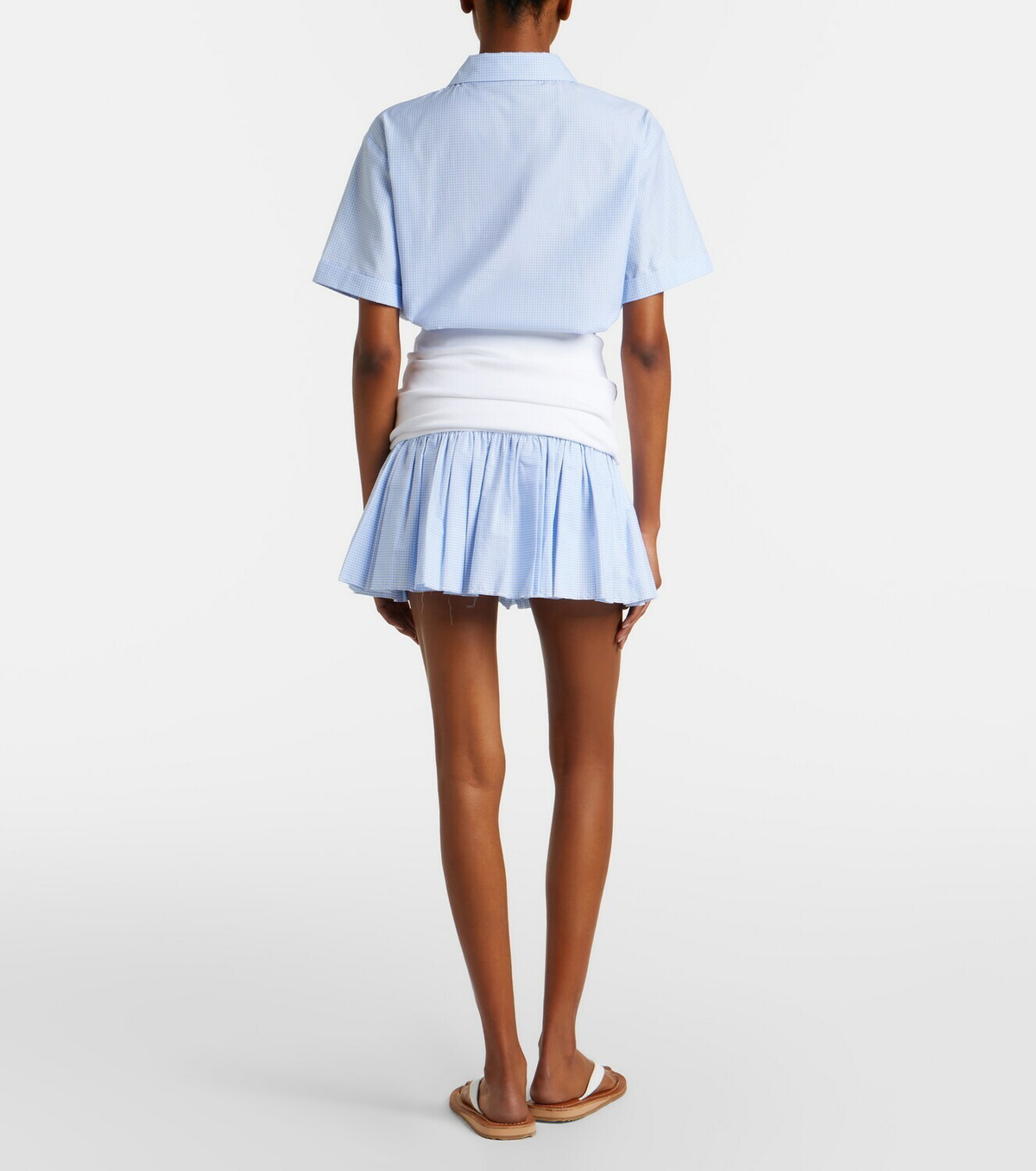 Miu Miu Gingham jersey and poplin miniskirt