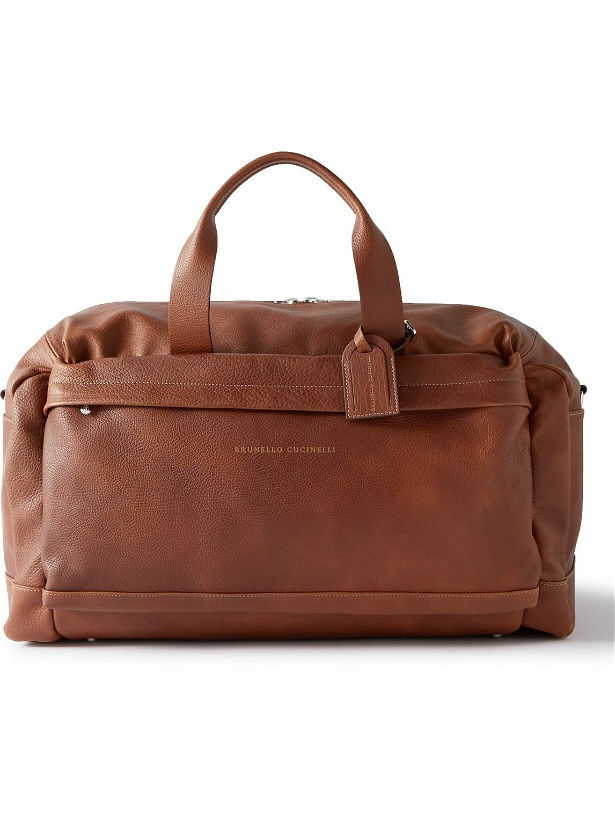 Photo: Brunello Cucinelli - Logo-Print Full-Grain Leather Duffle Bag