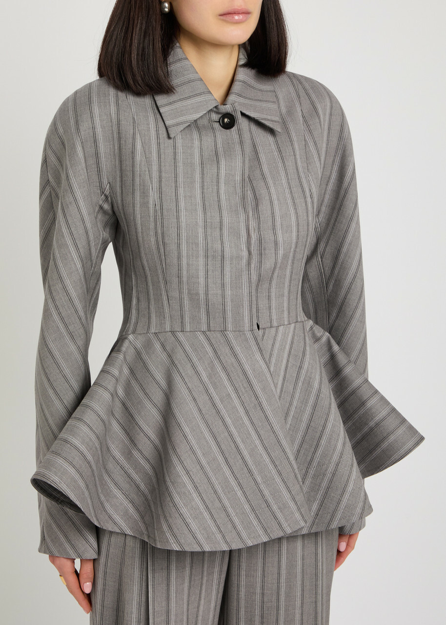 Stella Mccartney Striped Peplum-hem Wool Jacket Grey