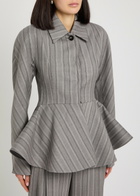 Stella Mccartney Striped Peplum-hem Wool Jacket Grey