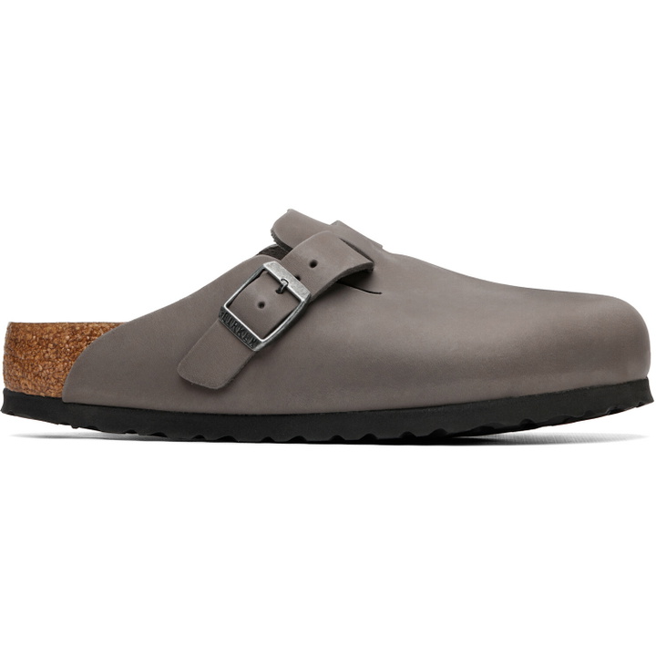 Photo: Birkenstock Gray Regular Boston Soft Footbed Oiled Leather Loafers