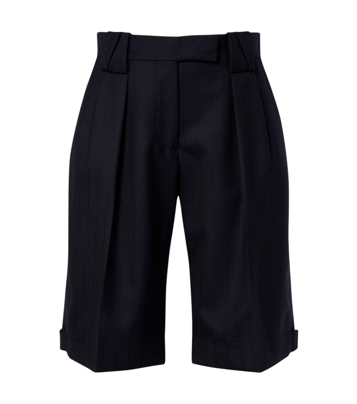Photo: Versace Pinstriped virgin wool Bermuda shorts