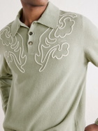 BODE - Blaze Embroidered Wool Polo Shirt - Green