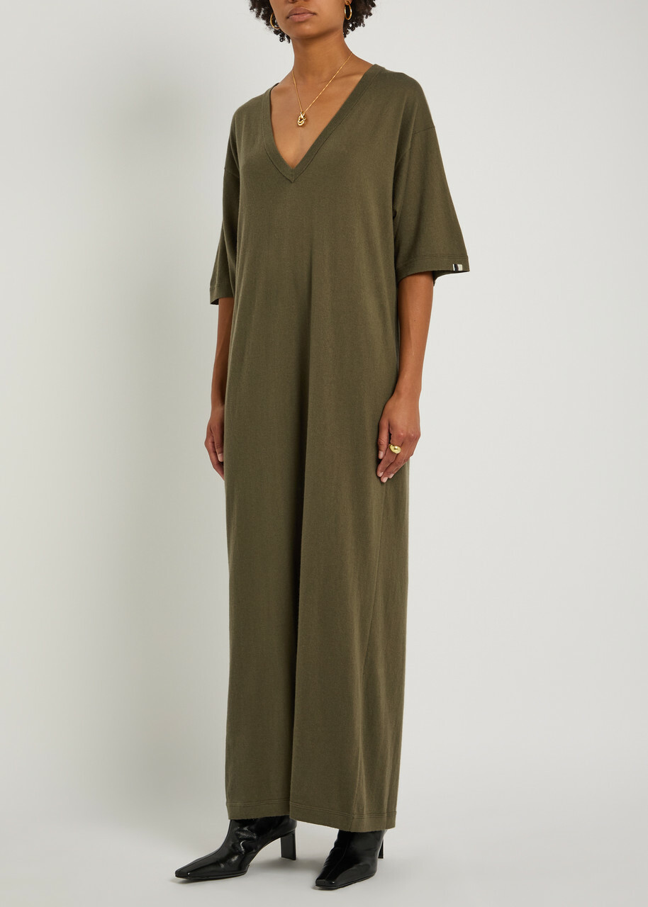 Extreme Cashmere n°410 Inda Cotton and Cashmere-blend Maxi Dress - Khaki - One Size