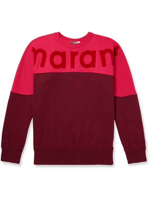 Photo: Isabel Marant - Howley Logo-Flocked Cotton-Blend Jersey Sweatshirt - Burgundy