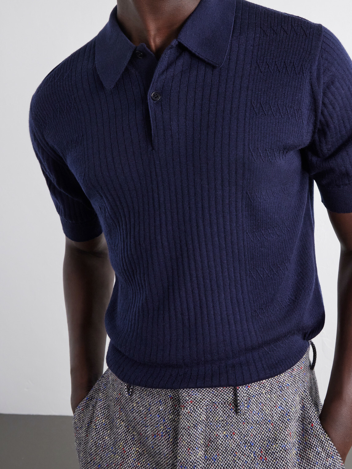 John Smedley - Croall Ribbed Merino Wool Polo Shirt - Blue