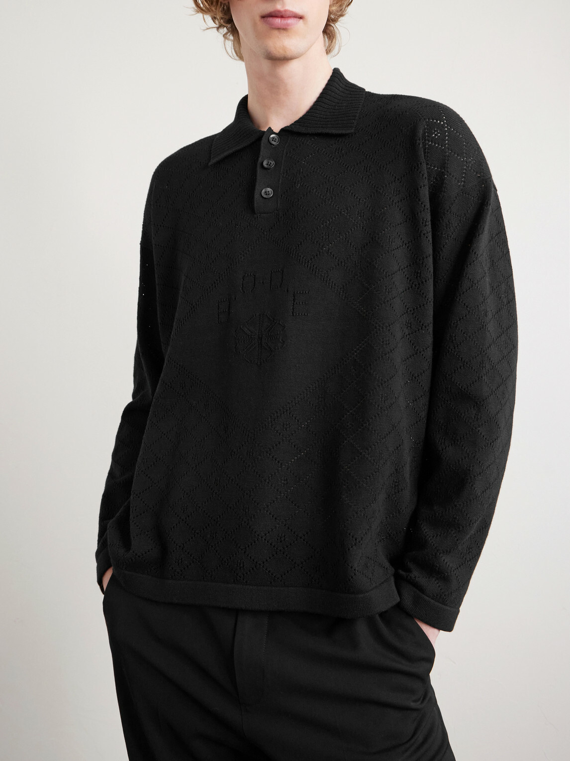 BODE - Anisette Pointelle-Knit Cotton Polo Shirt - Black