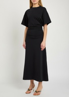 Akyn Charli Ruched Stretch-cotton Midi Dress Black