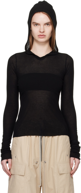 Photo: Rick Owens Black Temple Cropped Rib LS Hoodie