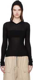 Rick Owens Black Temple Cropped Rib LS Hoodie