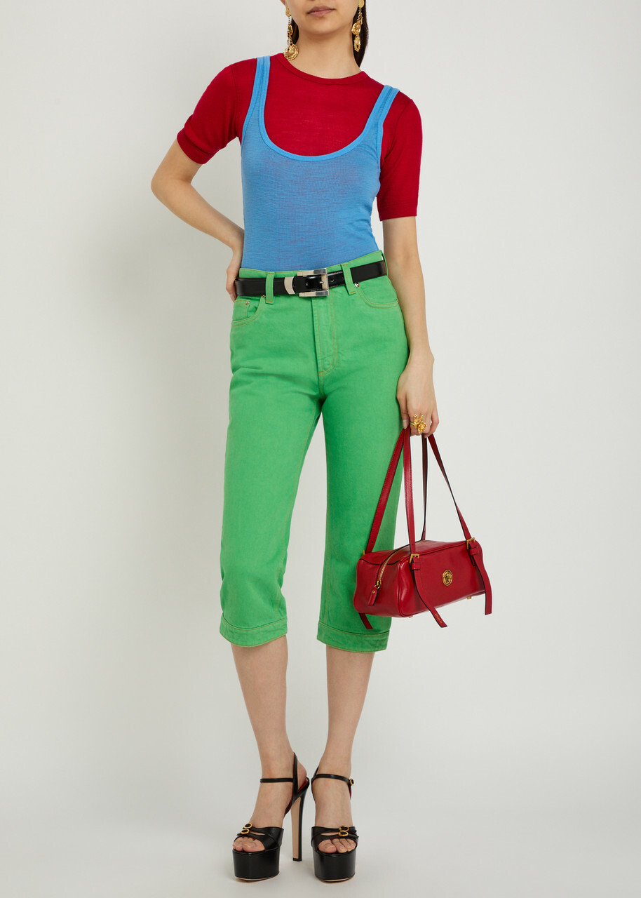 Versace Ribbed Logo-embroidered Wool T-shirt Red
